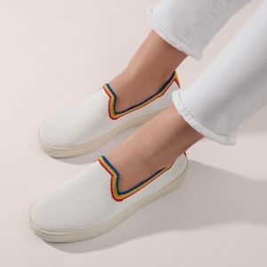 Rothy’s White Rainbow Stripe Limited Edition Slip On Sneaker 8